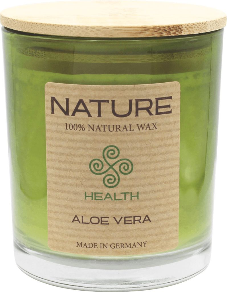 Duftkerze im dekorativen Glas mit Aloe Vera Aroma und Holzdeckel