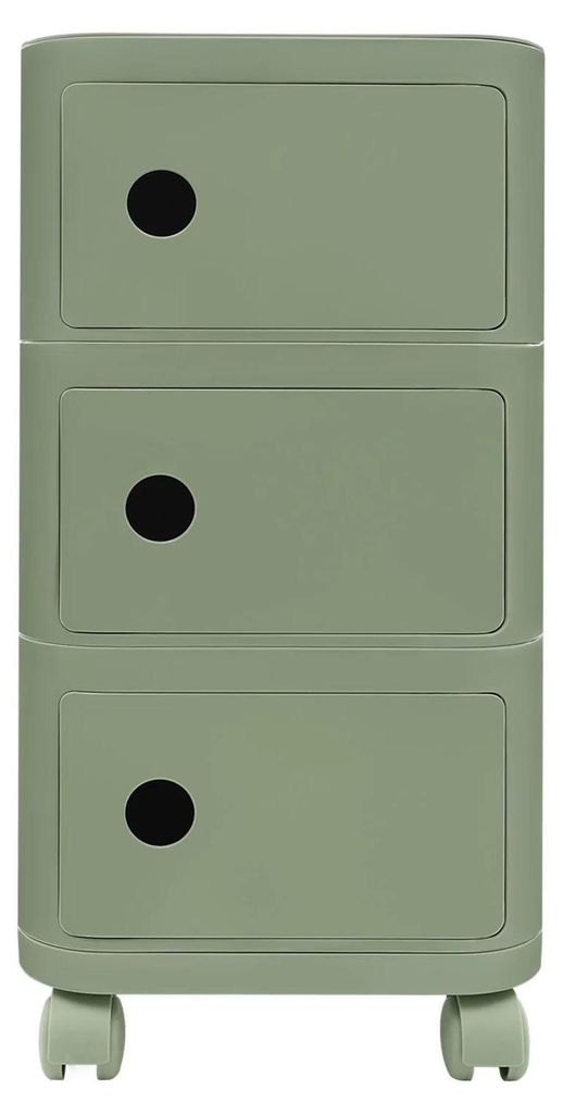 Nachttisch / Nachtschrank - Mit Rollen - 3 Schubladen - Kunststoff - Höhe 63,3 cm - Modernes marokkanisches Design - Matcha-Grün