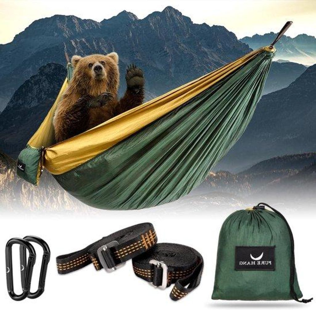 Leichte Camping-Außenmatte aus Parachutedecke - Tragfähigkeit 300 kg - 275 x 140 cm - Mit Sicherungsstange und Karabinerhaken - für Strand und G...