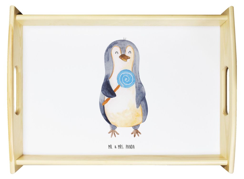 Mr. & Mrs. Panda betttablett Pinguin Lolli - Weiß - Geschenk, Rebell, Süßigkeiten, Tablett, serviertablett holz, zum servieren, Naschen, Heißhu...