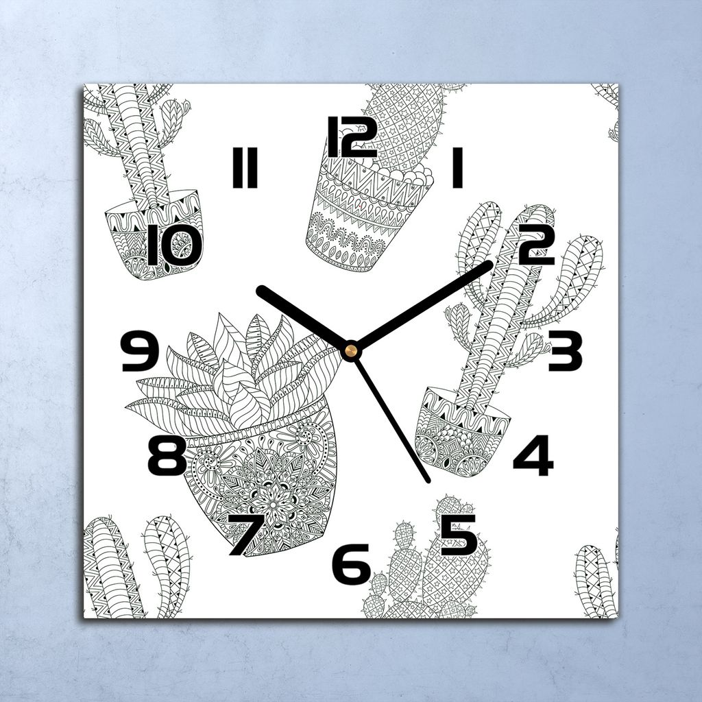 Wanduhr Echt-Glas-Küchenuhr Mexikanischer Kaktus Quarz 30x30 Deko Bilder