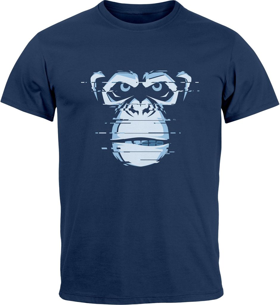 Herren T-Shirt Brustprint Affe Motiv Digital-Art Aufdruck Printshirt Fashion Streetstyle Neverless navy XXL