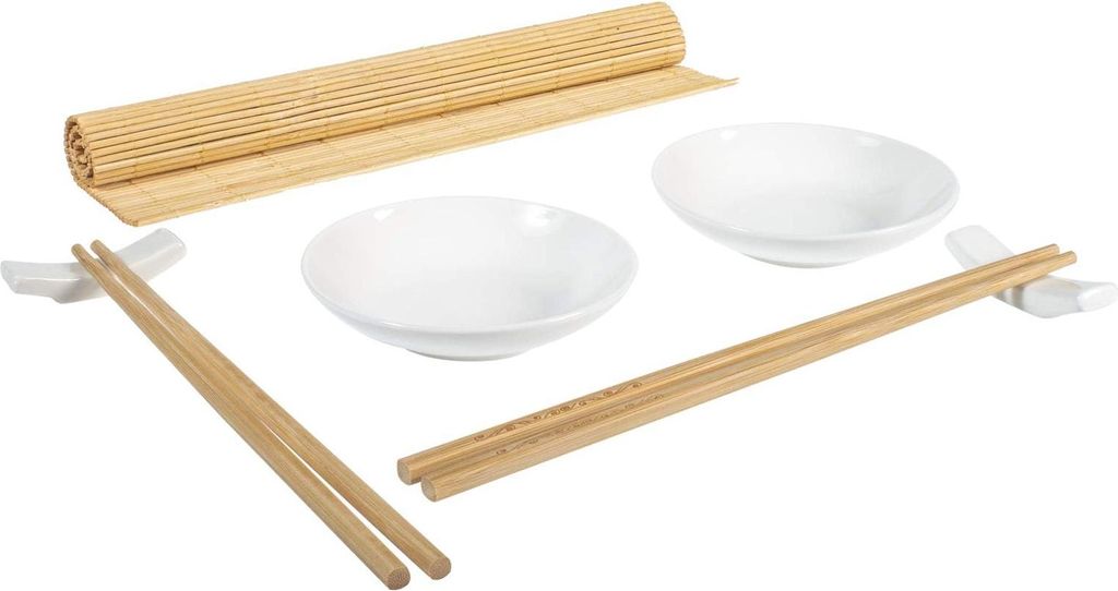 H&H 9-teiliges Sushi-Box-Set aus Bambus und Porzellan cm21x25