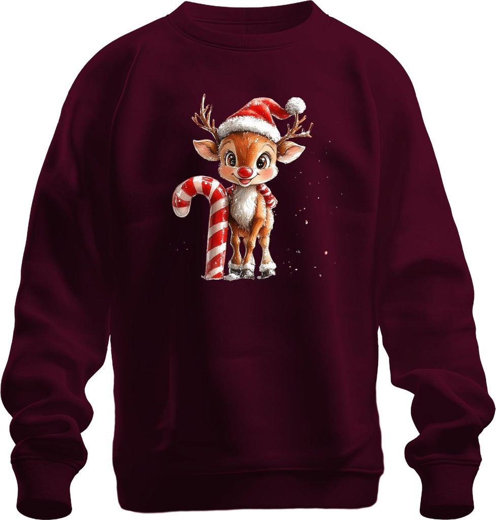 Weihnachten Niedliches Rentier Zuckerstange Geschenk Kinder Uni Sweatshirt Pullover, Burgundy, S