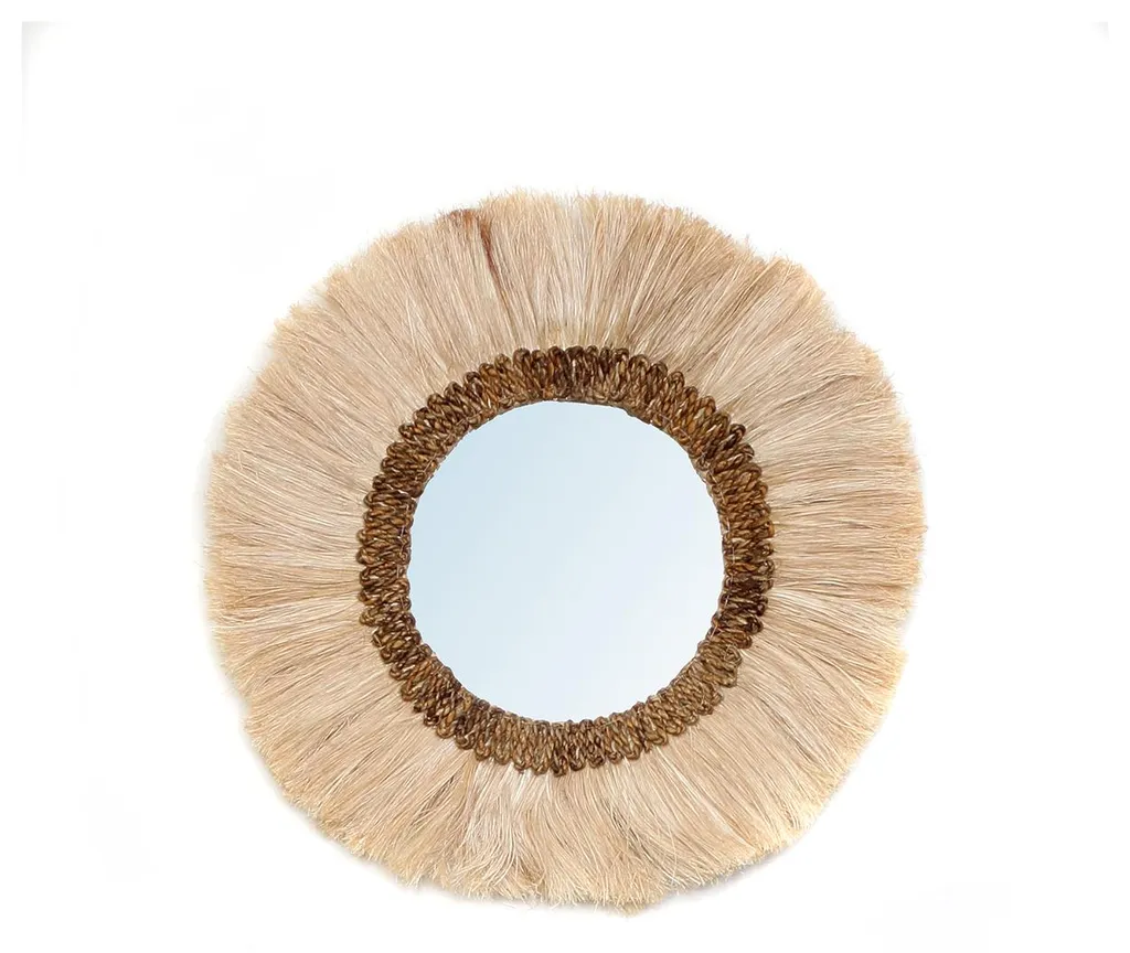Miroir herbe marron 60x60x70cm : décoration murale bohème et naturelle