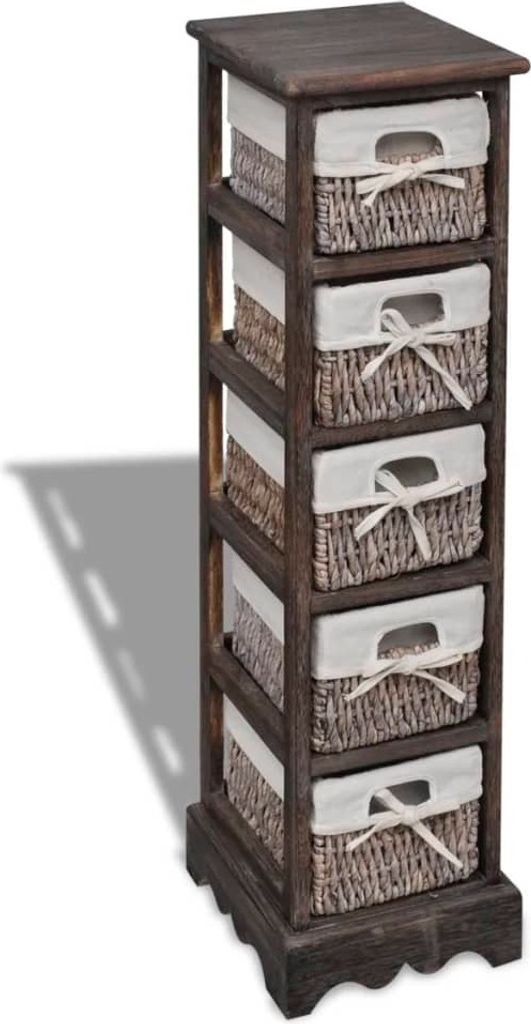 Korbregal Holz mit 5 Körben Braun