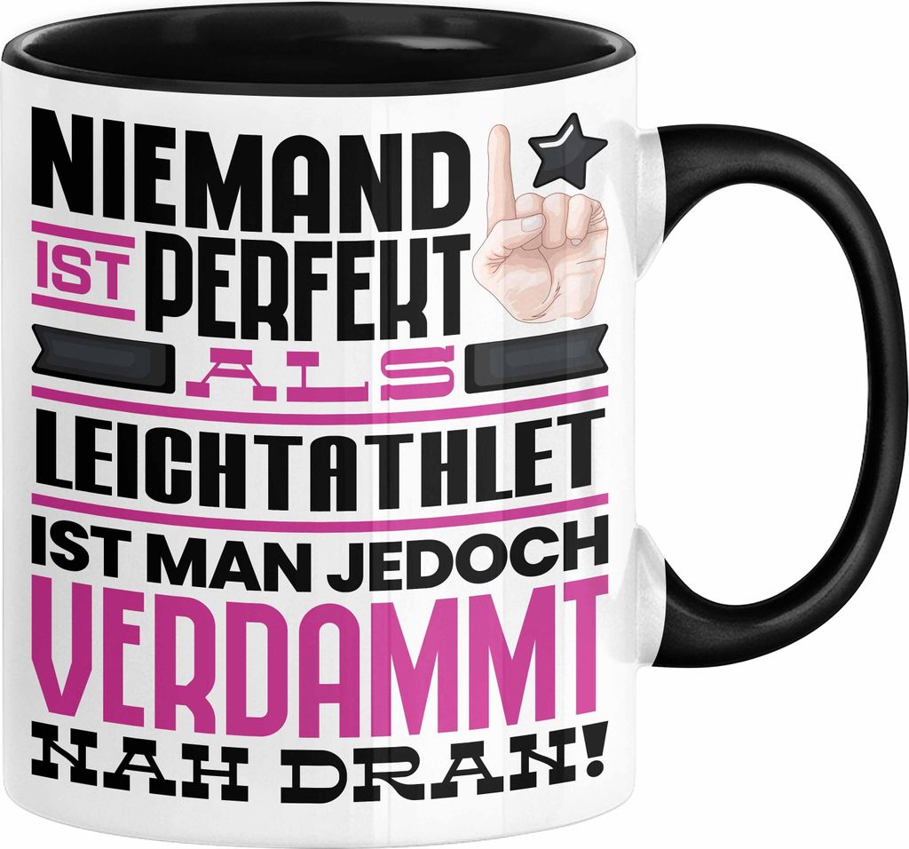 Leichtathlet Geschenk Tasse Lustige Geschenkidee für Leichtathlet Geburtstag Kaffee-Becher Niemand Ist Perfekt Aber Als Leichtathlet Ist Man Nah D...