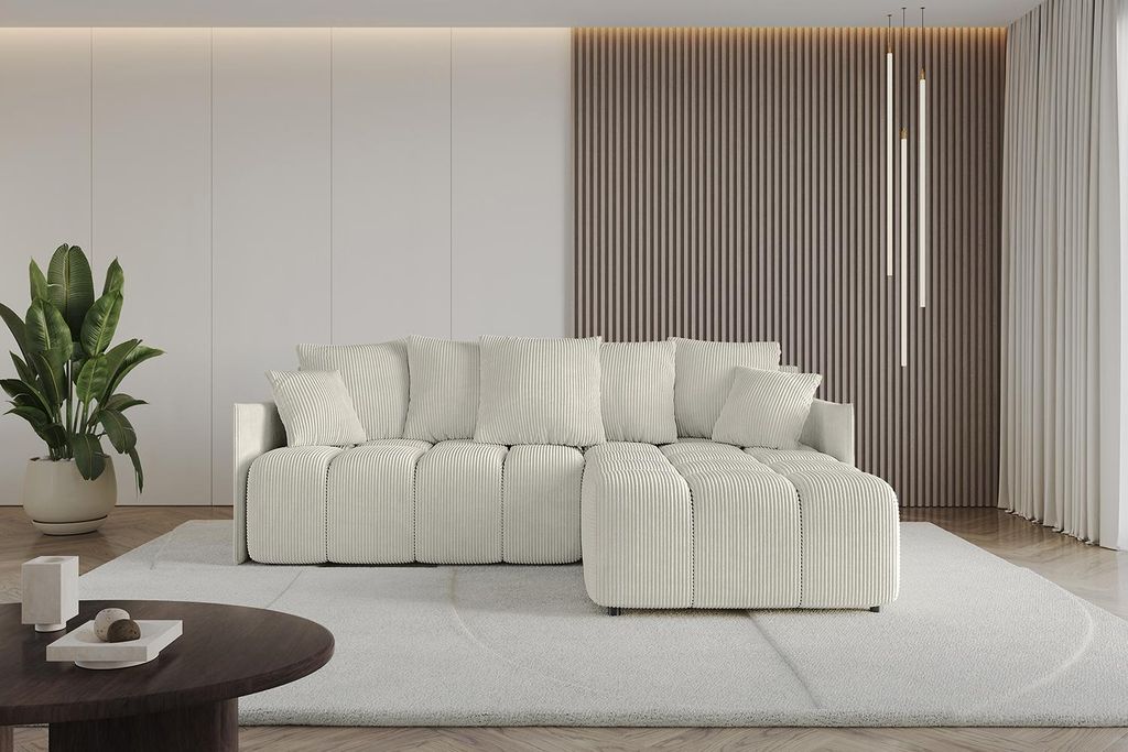 ALTDECOR Ecksofa mit Schlaffunktion und Bettkasten LONLI-L 251x189x68 cm Hellgrau - Corner Sofa Bett Eckcouch Couch L-Form Schlafcouch Ausziehbar W...