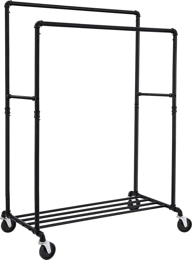 Penderie mobile noire 100x59 cm - Porte-manteau robuste sur roulettes
