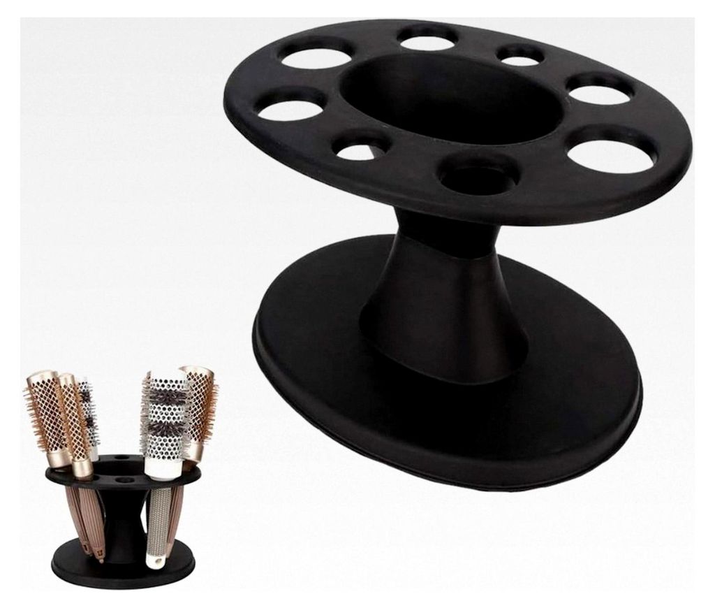 Haarbürstenhalter aus Kunststoff, runder Ständer für Haarbürsten und Kämme (Schwarz)