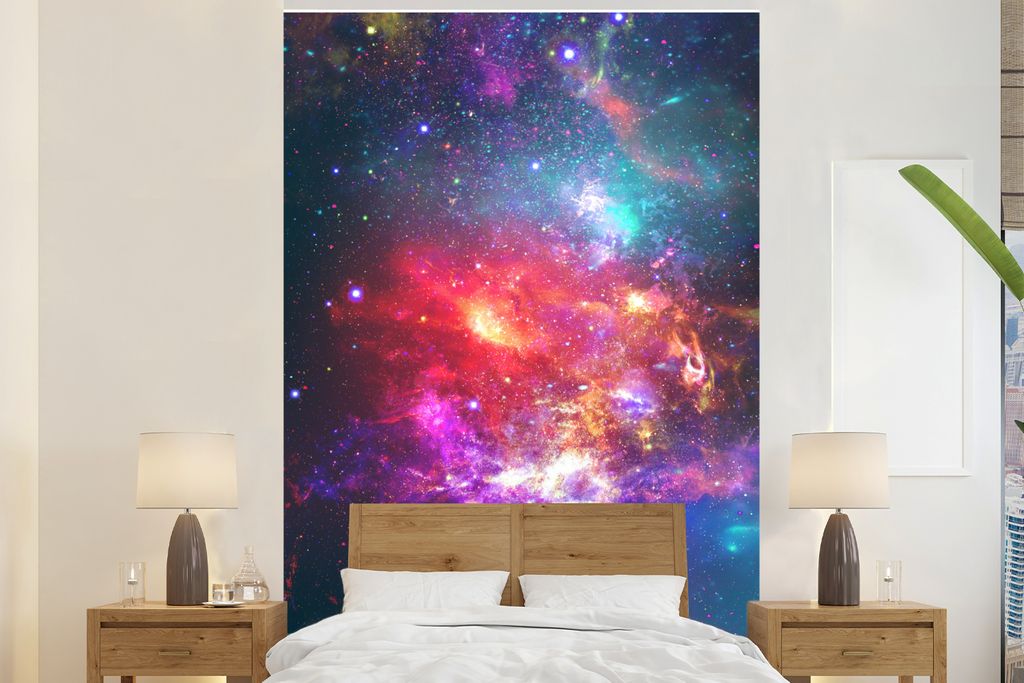 MuchoWow Fototapete für Wohnzimmer oder Schlafzimmer Wandtapete Vinyl Motivtapete Sterne - Weltraum - Farben - 225x350 cm - Schlafzimmer tapete