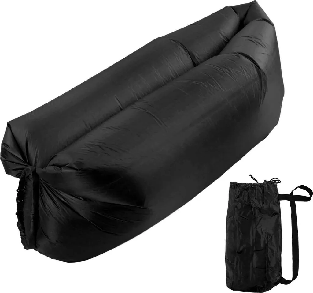 Chaise longue gonflable pliable : fini le mal de dos en camping noir