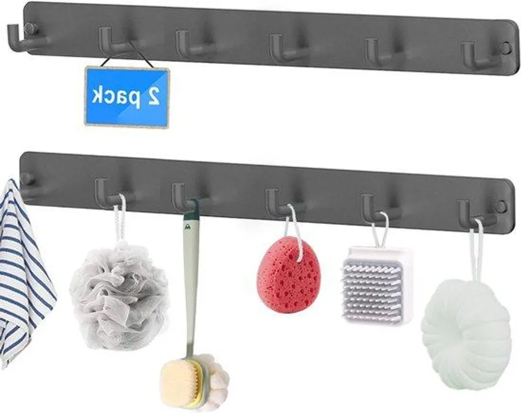 Patères très résistantes en acier inox, gris, lot de 2 avec 7 crochets