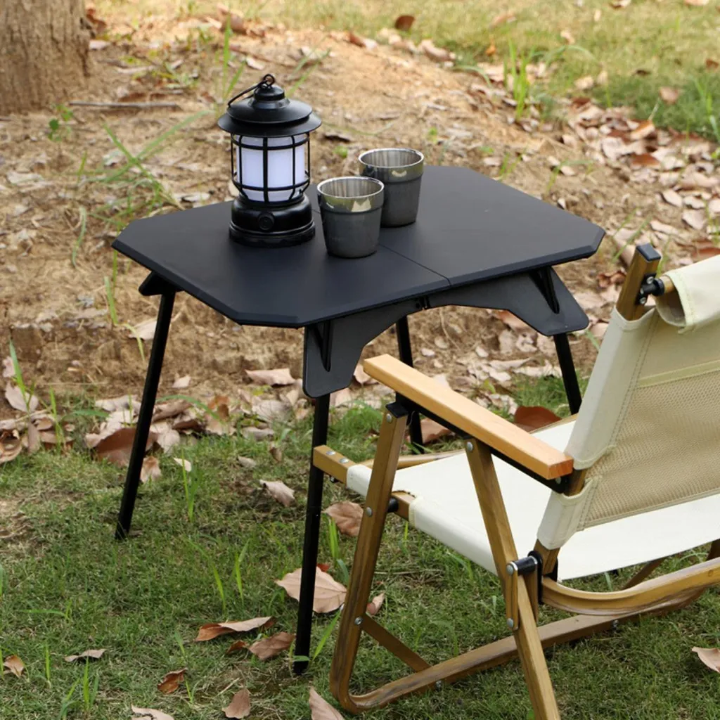 Table de Camping Pliante et Réglable pour Repas Extérieur en Noir - 2