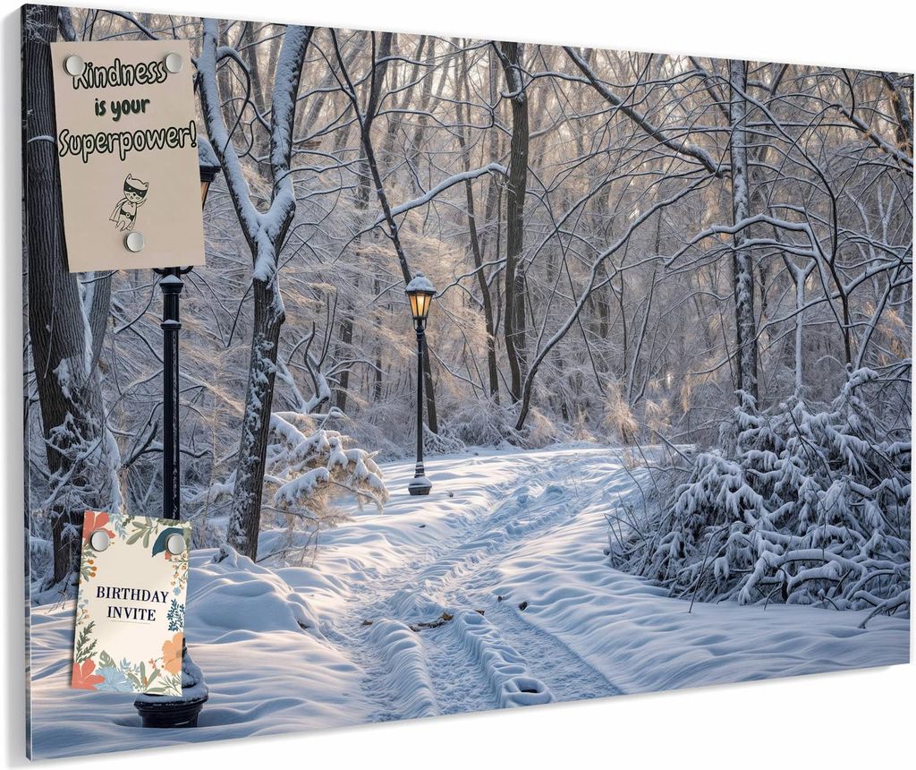 Magnettafel 60x40cm magnetisch & beschreibbar Metall-Board - Verschneiter Waldweg