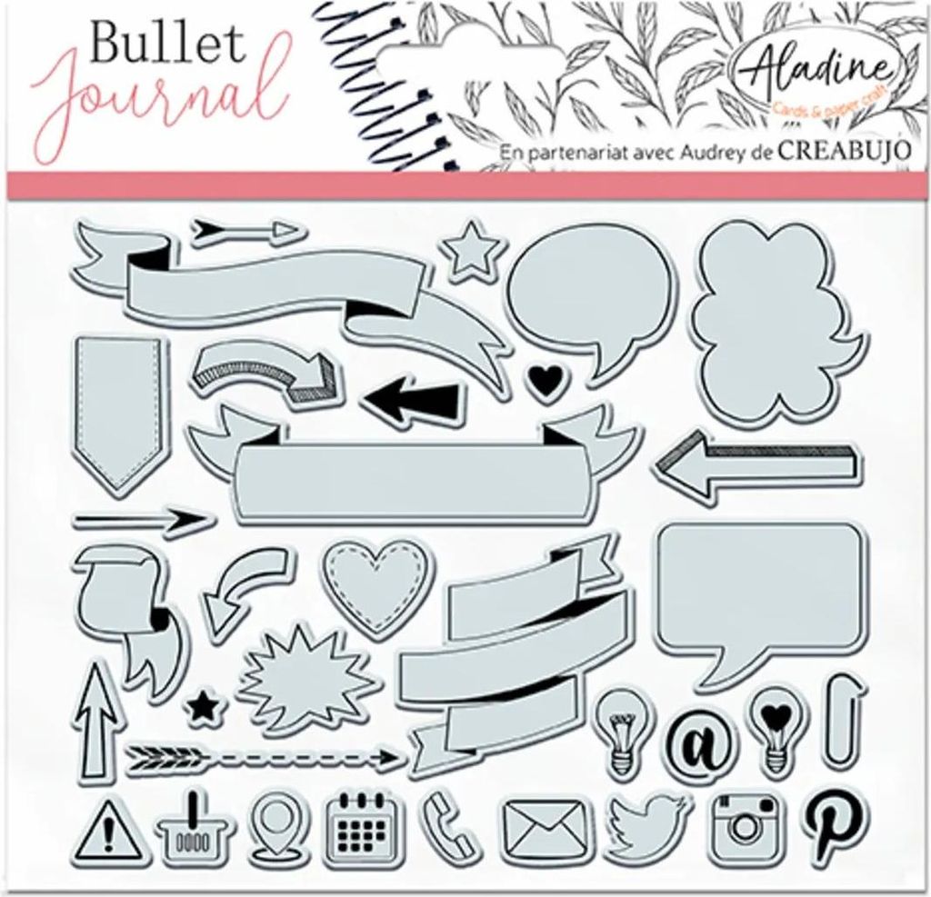 Aladine Stempelset Bullet Journal Banner und Piktogramme 16x16 cm