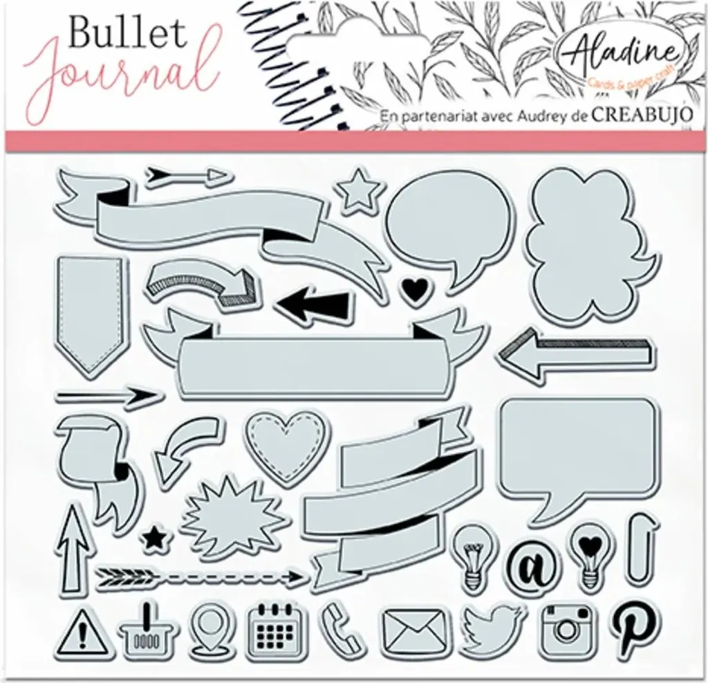 Kit Tampons pour Agenda et Bullet Journal Aladine Planche 16x16 cm