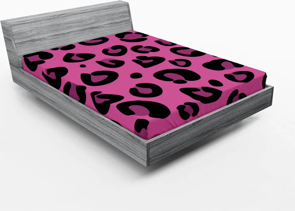 Drap-housse ABAKUHAUS 180x200 cm Rose et Noir Motif Léopard Sauvage