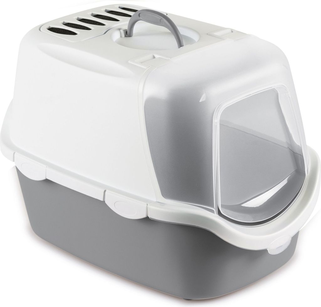STEFANPLAST Cathy Easy Clean Katzentoilette mit Filter, weiß/grau, 56 x 40 x 40 cm