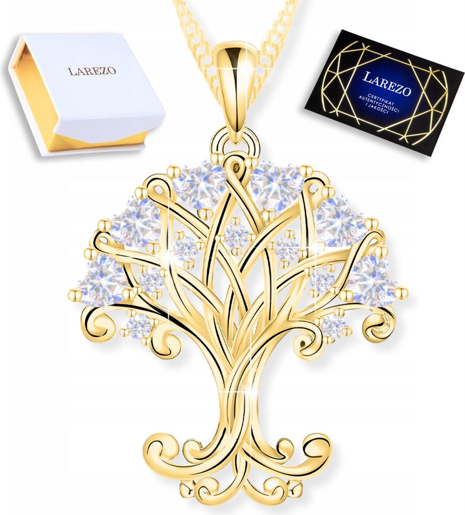 Collana d'oro con motivo dell'albero della vita e cuori di Immagine del prodotto 