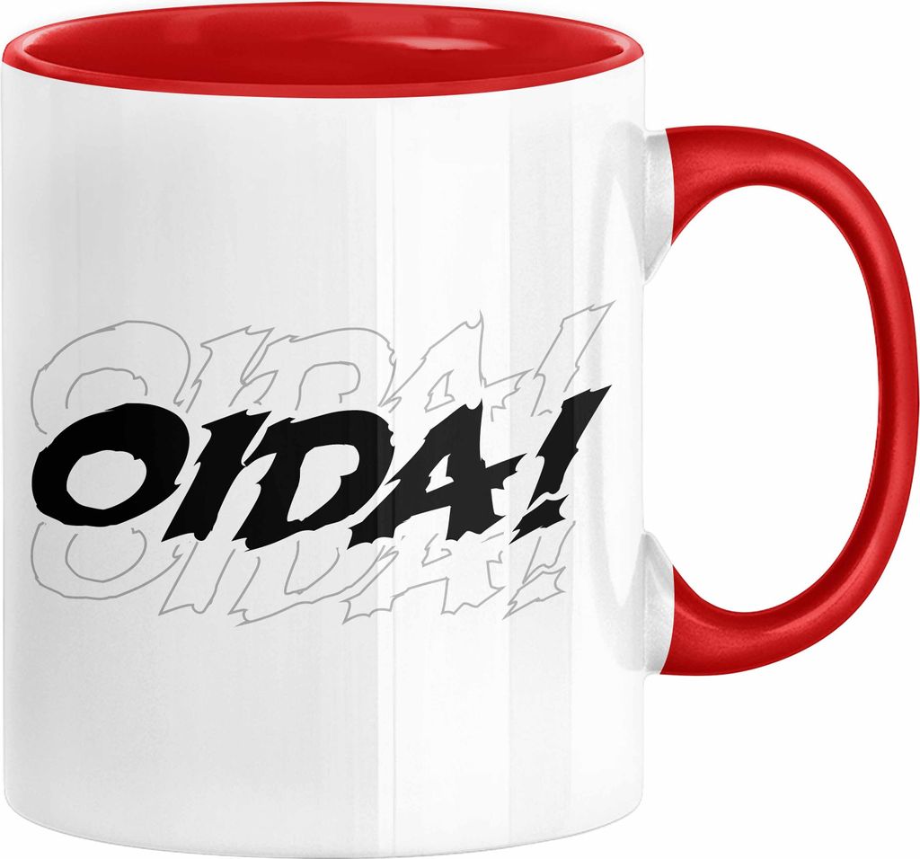 Oida Tasse Geschenk Bayern Kaffee-Becher Bayrisch Dialekt (Rot)