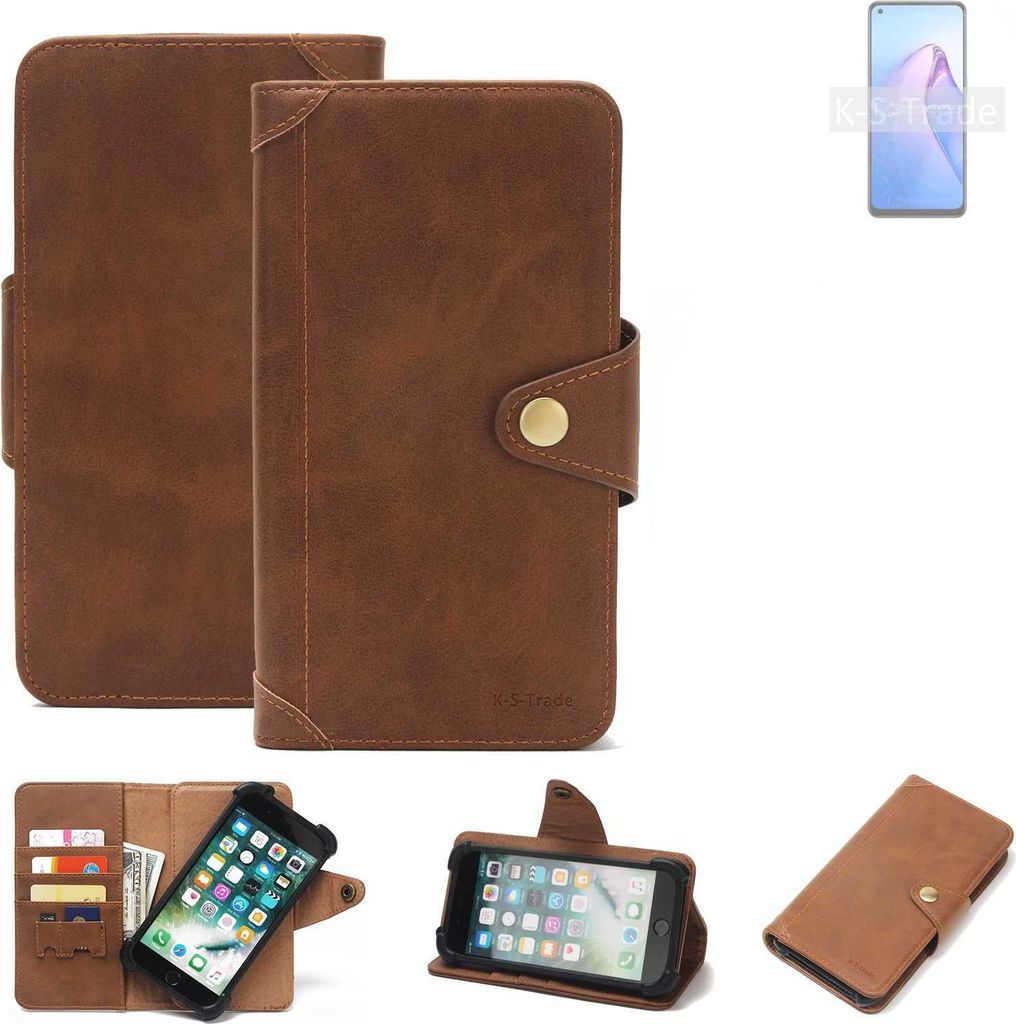 K-S-Trade Handyhülle für Oppo Reno8 4G Schutz Hülle Walletcase Bookstyle Tasche Case Handytasche Wallet Flipcase Cover PolyurethanBraun (1x)