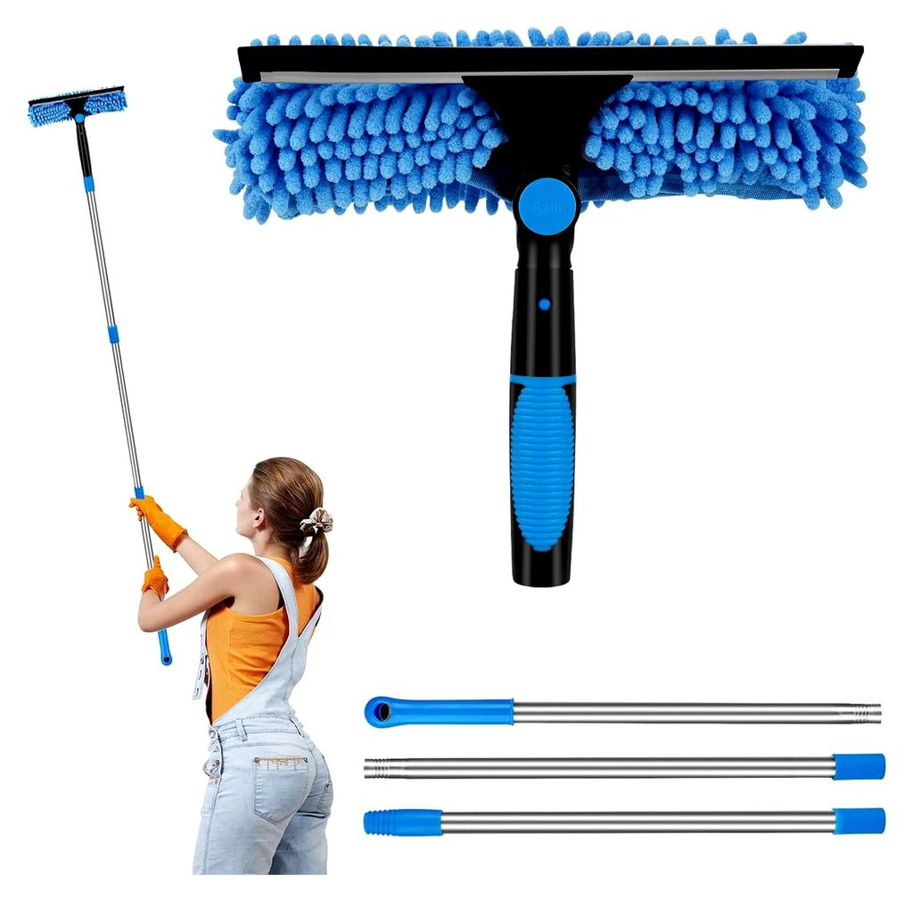 Fensterwischer mit Teleskopstiel, 1.2m Fensterputzer Set, 2in1 Teleskopstange Fensterreinigung, Fensterwischer mit Verlängerungsstange undErsatz-M...