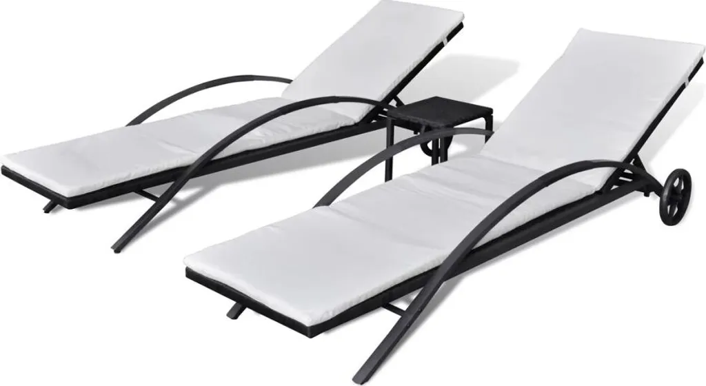 vidaXL Bains de soleil avec table en résine tressée noire - Ensemble chic