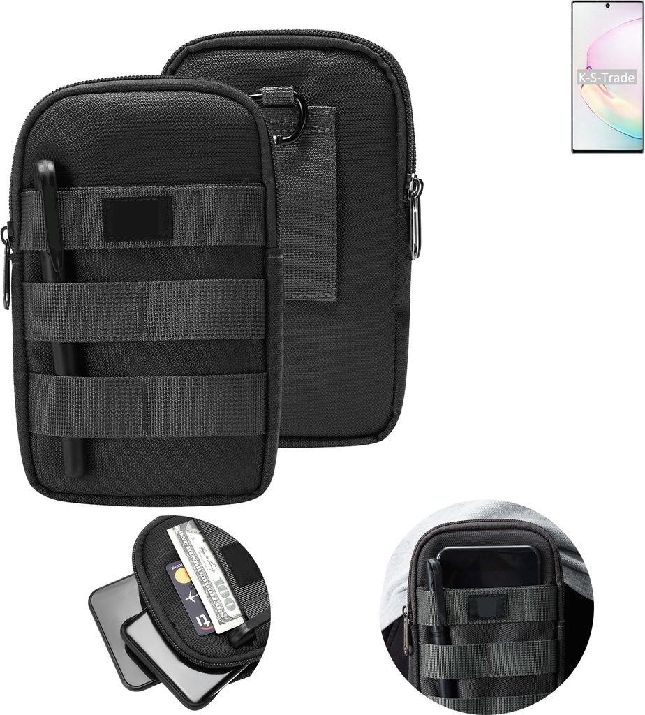 K-S-Trade Holster Gürtel Tasche kompatibel mit Samsung Galaxy Note10+ 5G Exynos Handy Tasche Schutz Hülle dunkel-grau viele Fächer, 1x