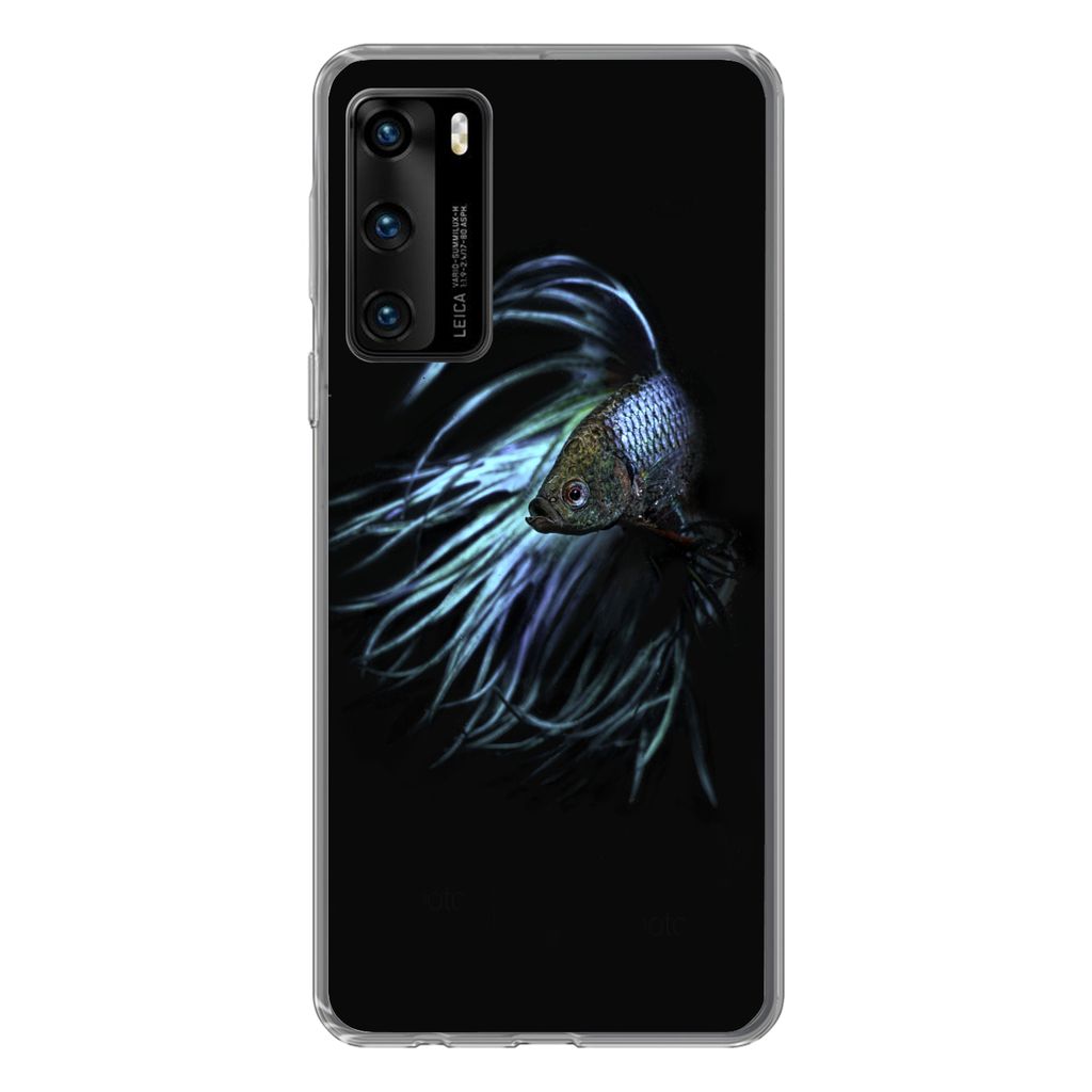 MuchoWow Handyhülle Schutzhülle Hülle für Huawei P40 Fisch - Schwanz - Schwarz Silikon Softcase Handy Hülle - Handytasche