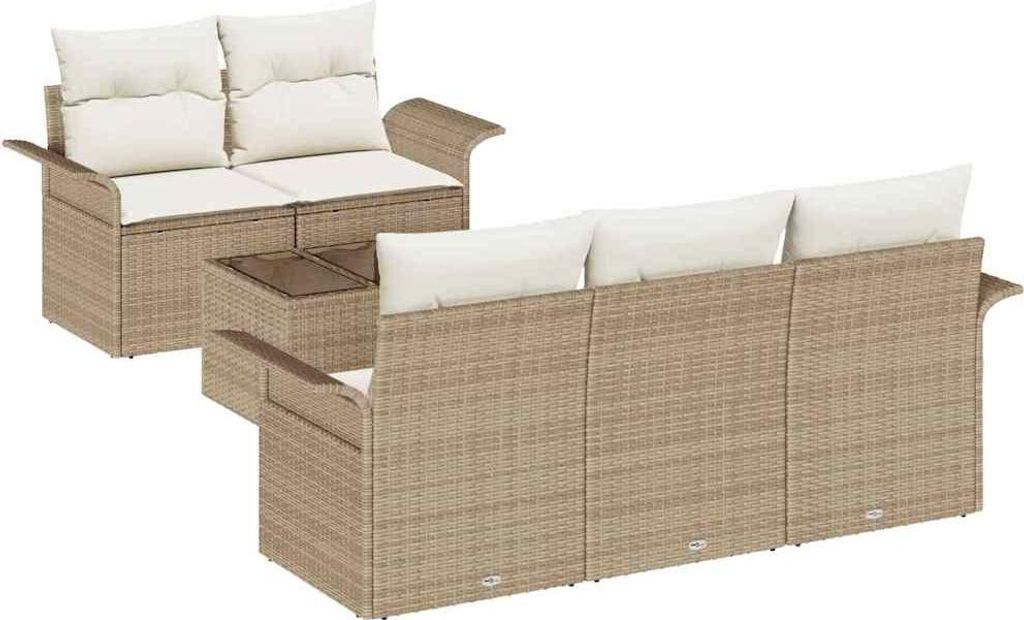 (Robust Möbel) Garten-Sofa-Set - Balkonmöbel/Loungeset - elegantes Design - mit Kissen mit Speicher 6 pcs Beige und Creme - 55x55x37cm - Gart...