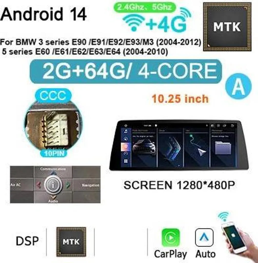Carplay Lecteur Multimédia pour BMW Série 5 E60 E61 PX-10-CCC-4G64G-A