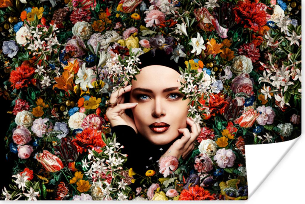 MuchoWow Poster Blume - Frauen - Porträt - Botanisch 60x40 cm - Schlafzimmerdekoration