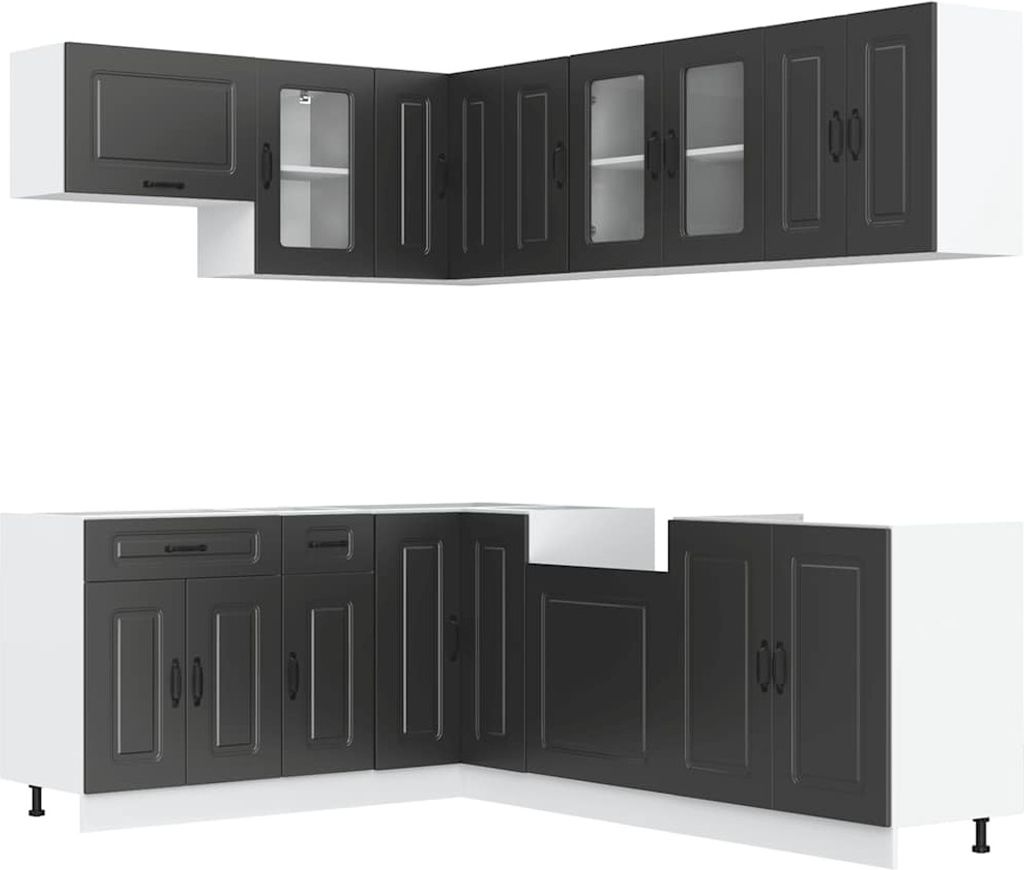 11-tlg. Küchenschrank-Set Kalmar Schwarz Holzwerkstoff