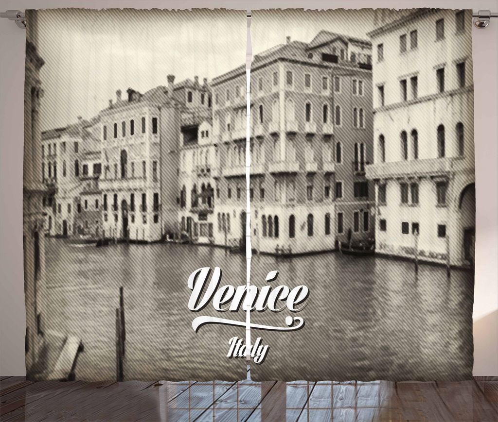 ABAKUHAUS Venedig Rustikaler Gardine, Old Venice Vintage Photo, Schlafzimmer Kräuselband Vorhang mit Schlaufen und Haken, 280 x 175 cm, Eierschale...