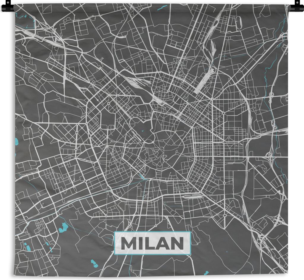 MuchoWow Wandteppich Wandbehang Mailand - Stadtplan - Blau - Karte 60x60 cm Tapisserie Dekoration Wandtuch - Dekorationen - Wand Decke
