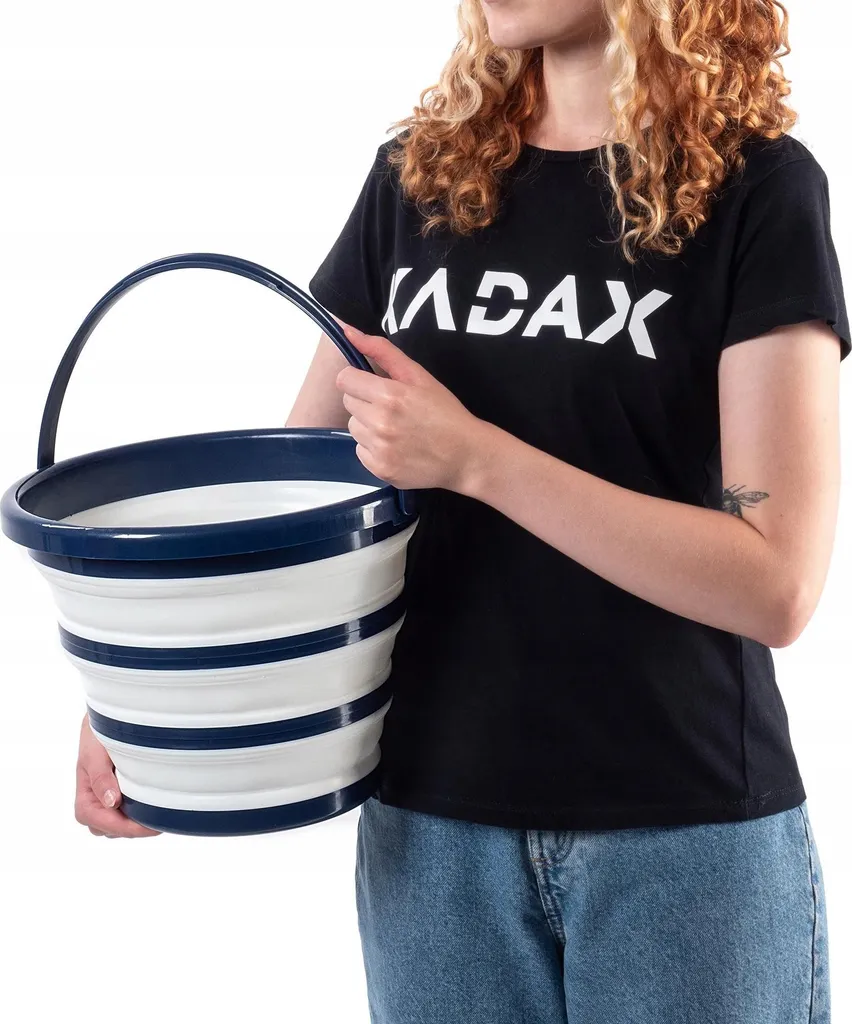 Seau pliable en silicone de 10L gris et bleu idéal pour le camping