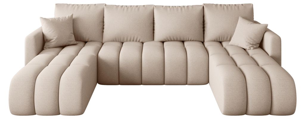CORNERO Ecksofa mit schlaffunktion GARDA U-Form hellbeige Strickstoff Aragon 3 - Schlaffunktion, Bettkasten