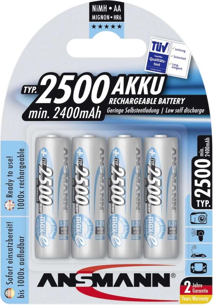 1x4 Ansmann maxE NiMH Akku 2500 Mignon AA 2400 mAh Produktbild 