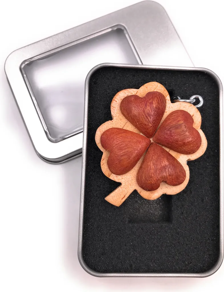Regalo Portafortuna Quadrifoglio Legno Prosit per Famiglia e Amici