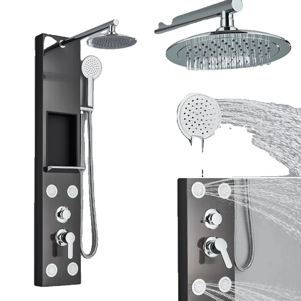 Panneau de douche 7001 Noir anticalcaire en inox pour jet puissant