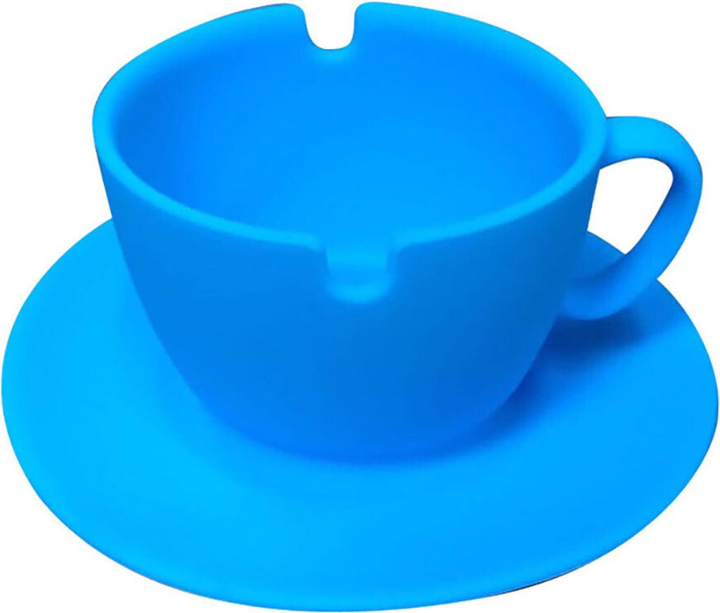 Windsicherer Kunststoff-Aschenbecher in Tassenform, blau, für den Außenbereich