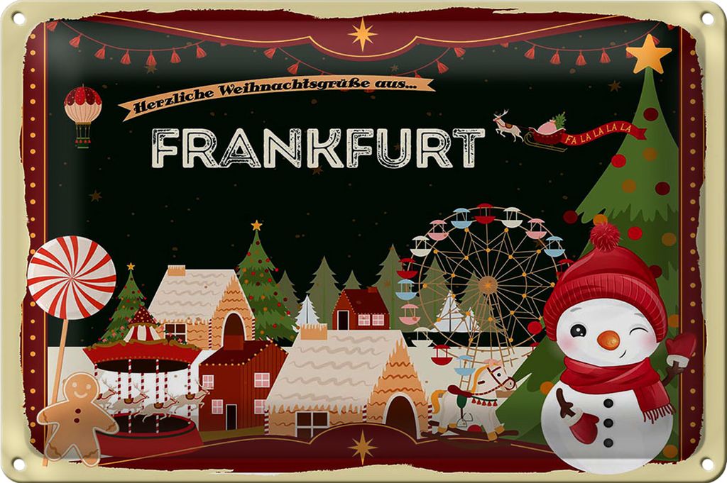 Blechschild Weihnachten Grüße FRANKFURT 30x20cm