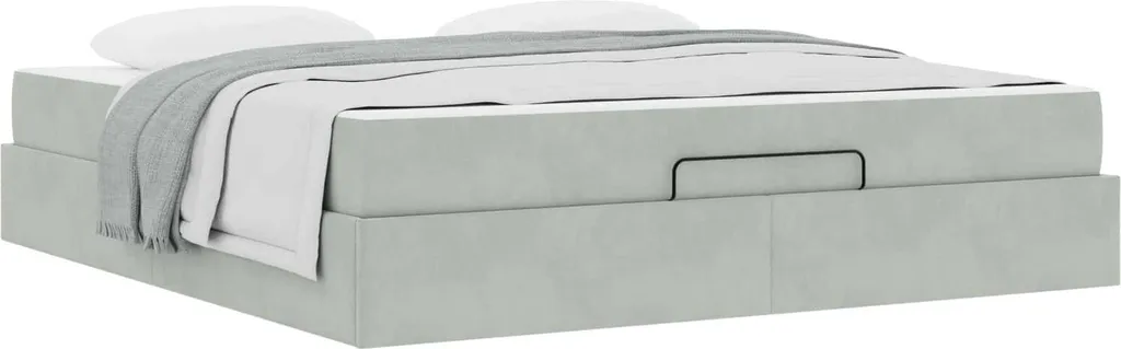 Lit velours gris clair avec matelas confortable et structure robuste 140cm