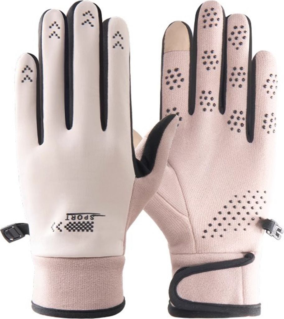 Paar Damen-Winter-Fahrradhandschuhe, verdicktes Plüschfutter, wasserdicht, Touchscreen-Befestigung am Handgelenk, tolle Grifffläche, rutschfest, ...