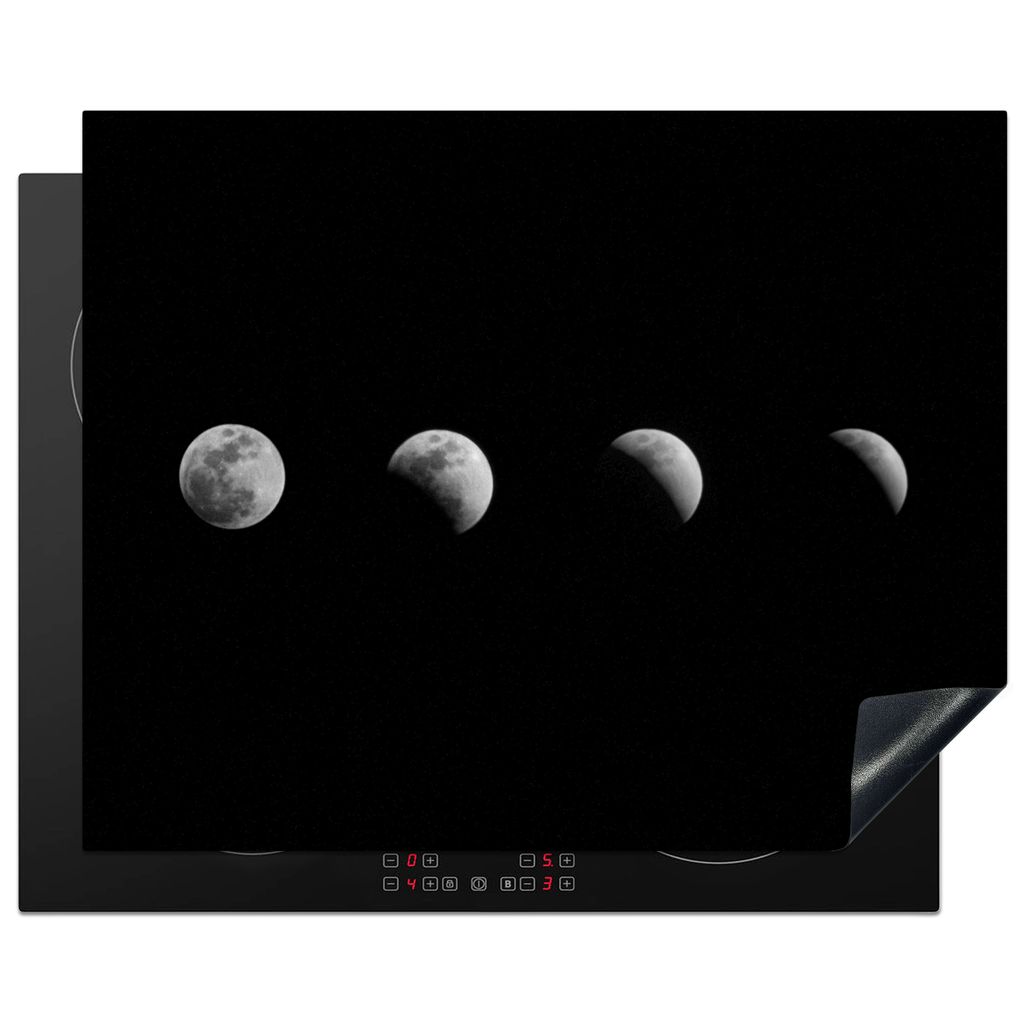 KitchenYeah Herdabdeckplatte Schwarz - Weiß - Mond - Mondphase - Weltraum , 65x52cm, Küche Deko, Glaskeramikkochfeld Herdabdeckung, Abdeckplatt...