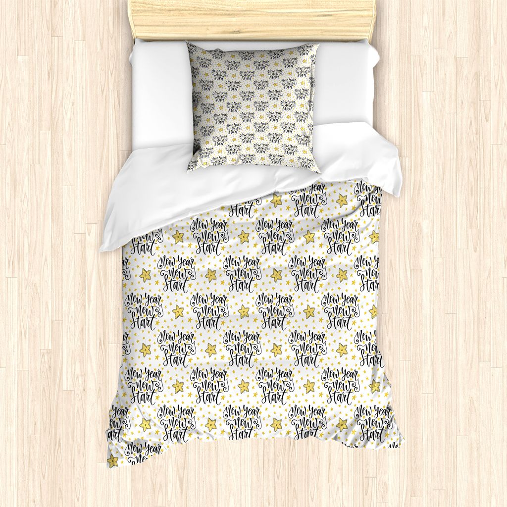 ABAKUHAUS Frohes neues Jahr Bettbezug Set für Einzelbetten, Kursivhandschr, Milbensicher Allergiker geeignet mit Kissenbezug, 135 cm x 200 cm - 80...