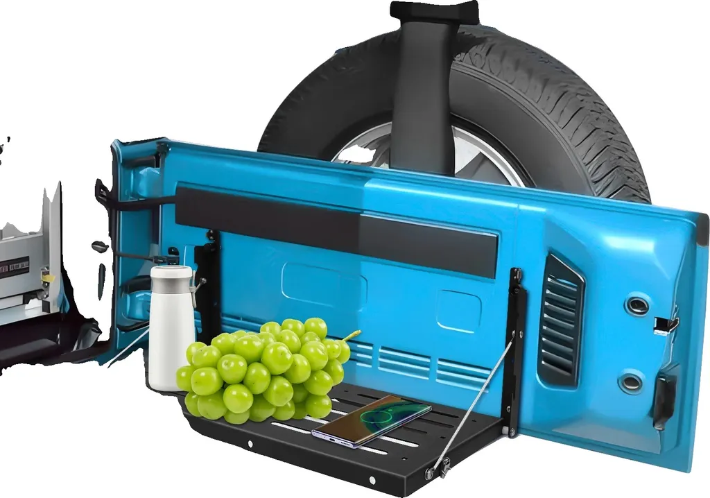 Table de coffre pliable en acier robuste - Capacité 34kg - Noir Mat
