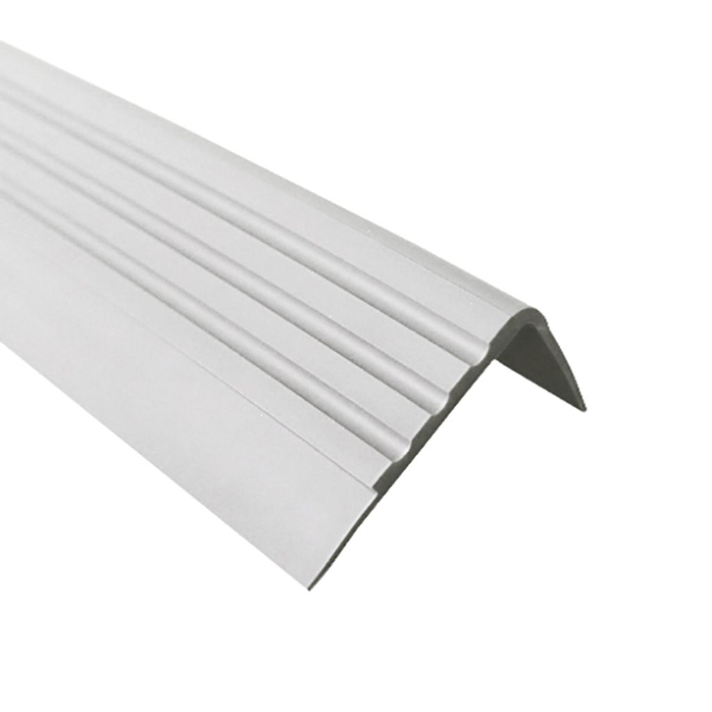QUEST Treppenkantenprofil 30x27mm, 1.5m, Treppenprofil PVC für Treppenstufen, Treppenkantenschutz mit Rillen, Antirutsch, RM, grau