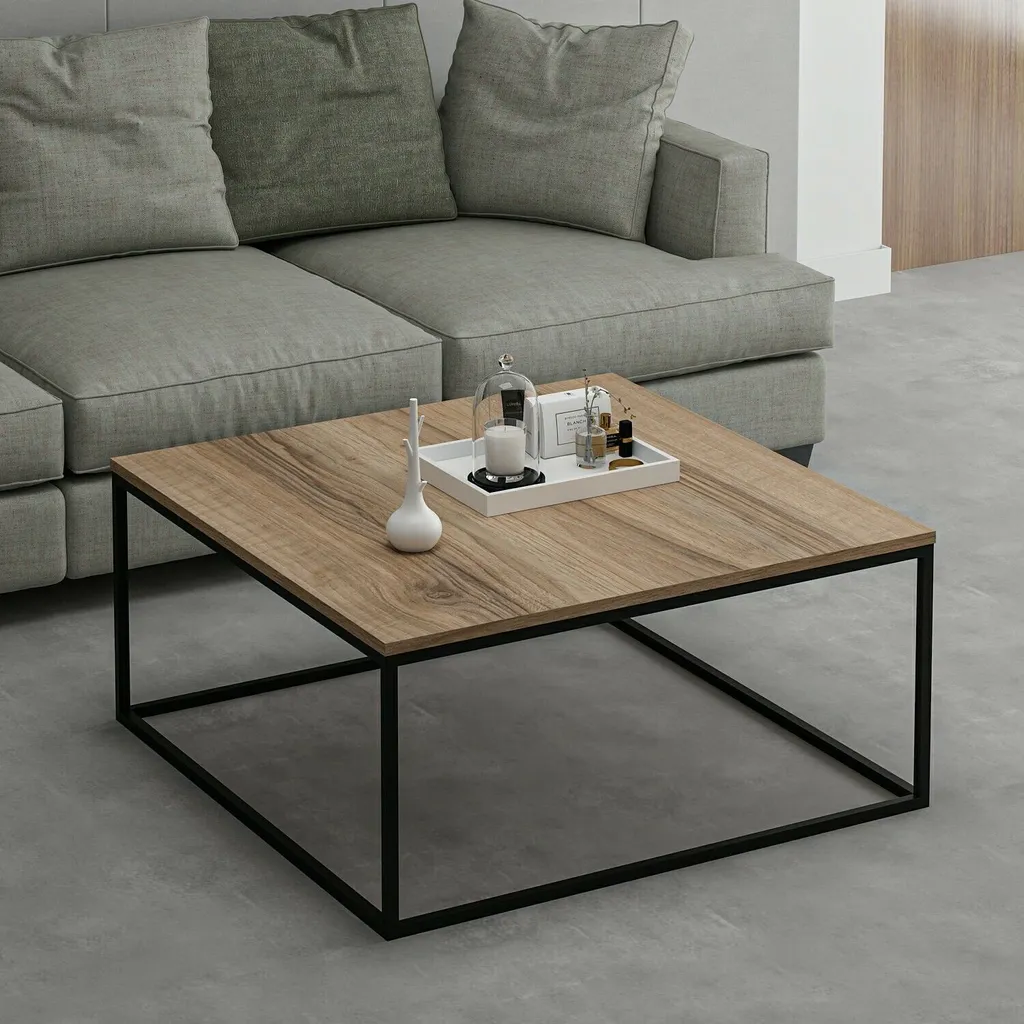 Table de Salon Loni Dorée en Mélaminé Haute Résistance de 90x90x42 cm